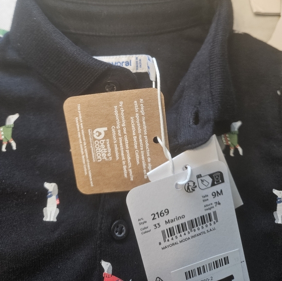 NWT MAYORAL Long Sleeve Printed Polo - Navy - Dogs - Picture 5 of 6